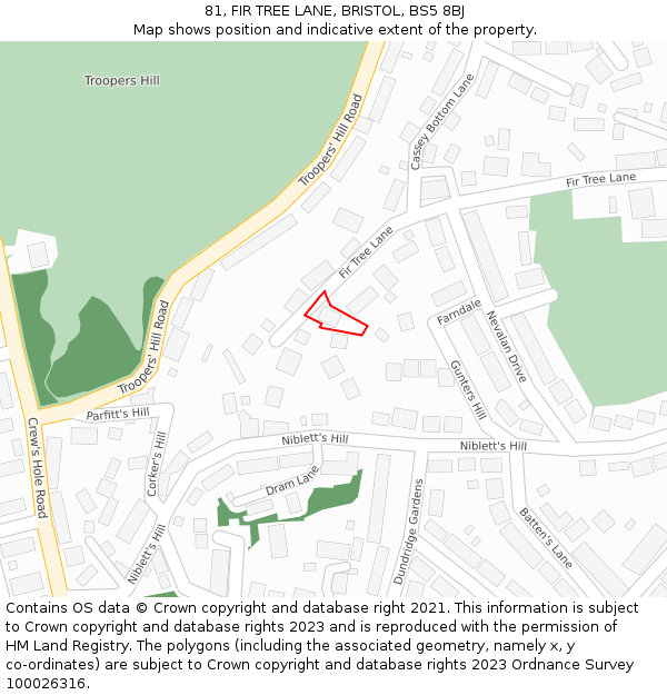 81, FIR TREE LANE, BRISTOL, BS5 8BJ: Location map and indicative extent of plot