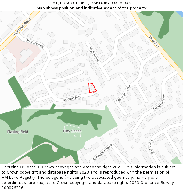 81, FOSCOTE RISE, BANBURY, OX16 9XS: Location map and indicative extent of plot