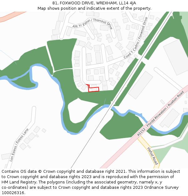 81, FOXWOOD DRIVE, WREXHAM, LL14 4JA: Location map and indicative extent of plot