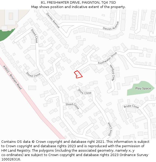 81, FRESHWATER DRIVE, PAIGNTON, TQ4 7SD: Location map and indicative extent of plot