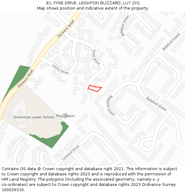 81, FYNE DRIVE, LEIGHTON BUZZARD, LU7 2YG: Location map and indicative extent of plot