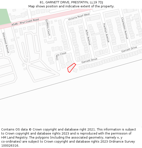 81, GARNETT DRIVE, PRESTATYN, LL19 7DJ: Location map and indicative extent of plot