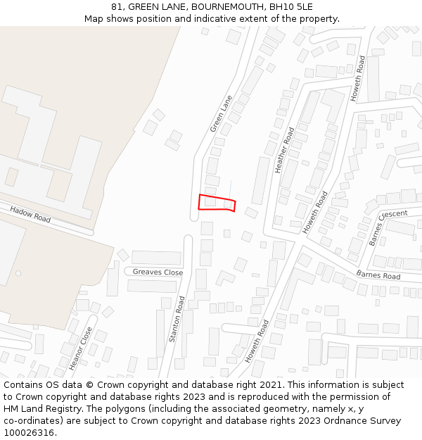 81, GREEN LANE, BOURNEMOUTH, BH10 5LE: Location map and indicative extent of plot