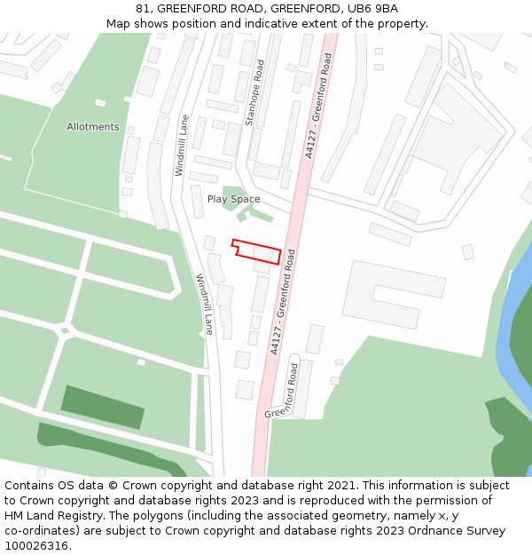 81, GREENFORD ROAD, GREENFORD, UB6 9BA: Location map and indicative extent of plot