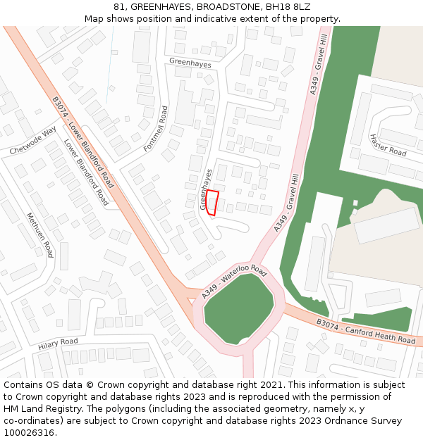 81, GREENHAYES, BROADSTONE, BH18 8LZ: Location map and indicative extent of plot