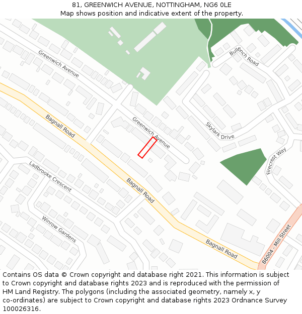 81, GREENWICH AVENUE, NOTTINGHAM, NG6 0LE: Location map and indicative extent of plot