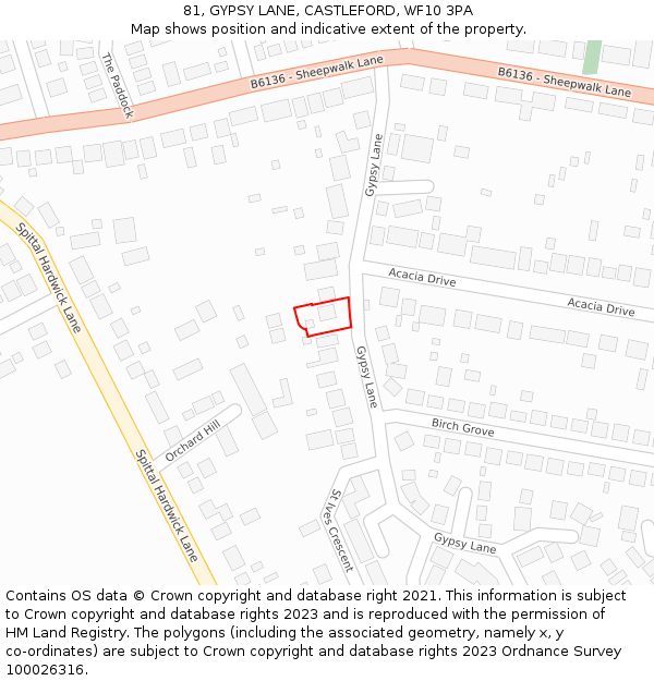 81, GYPSY LANE, CASTLEFORD, WF10 3PA: Location map and indicative extent of plot