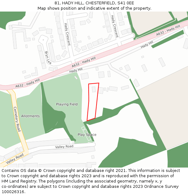 81, HADY HILL, CHESTERFIELD, S41 0EE: Location map and indicative extent of plot