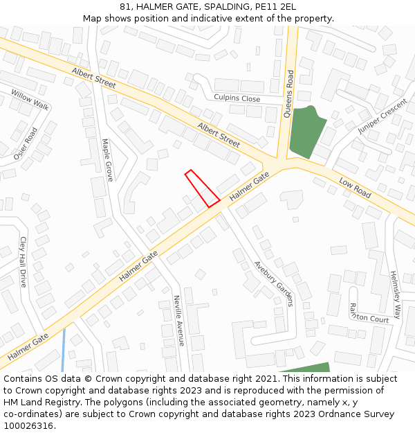 81, HALMER GATE, SPALDING, PE11 2EL: Location map and indicative extent of plot