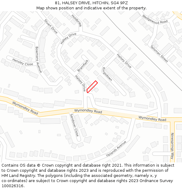 81, HALSEY DRIVE, HITCHIN, SG4 9PZ: Location map and indicative extent of plot