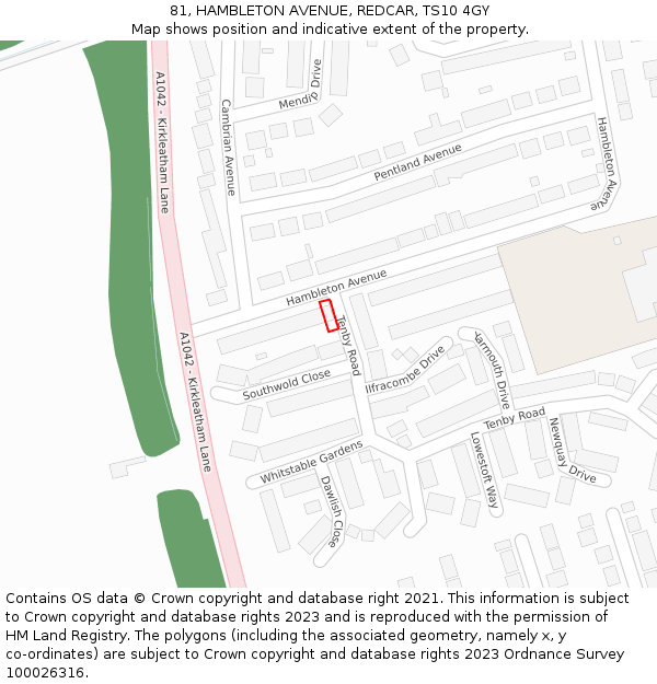81, HAMBLETON AVENUE, REDCAR, TS10 4GY: Location map and indicative extent of plot