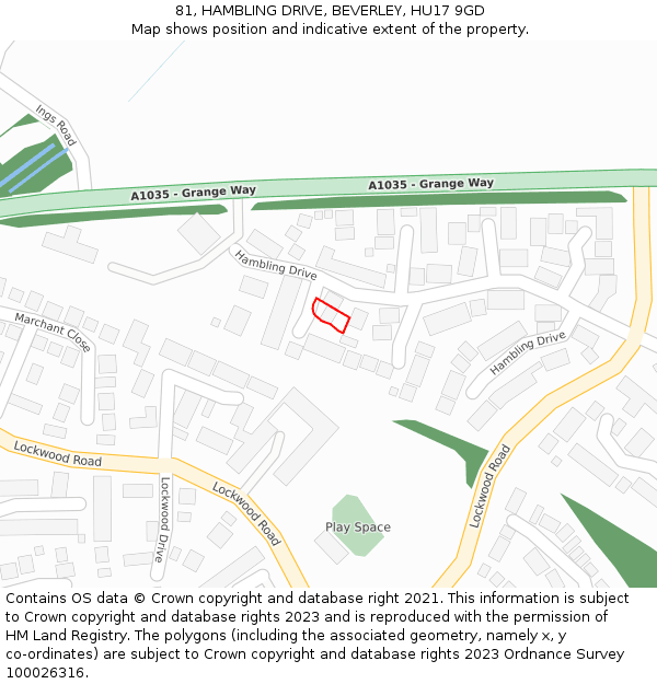 81, HAMBLING DRIVE, BEVERLEY, HU17 9GD: Location map and indicative extent of plot