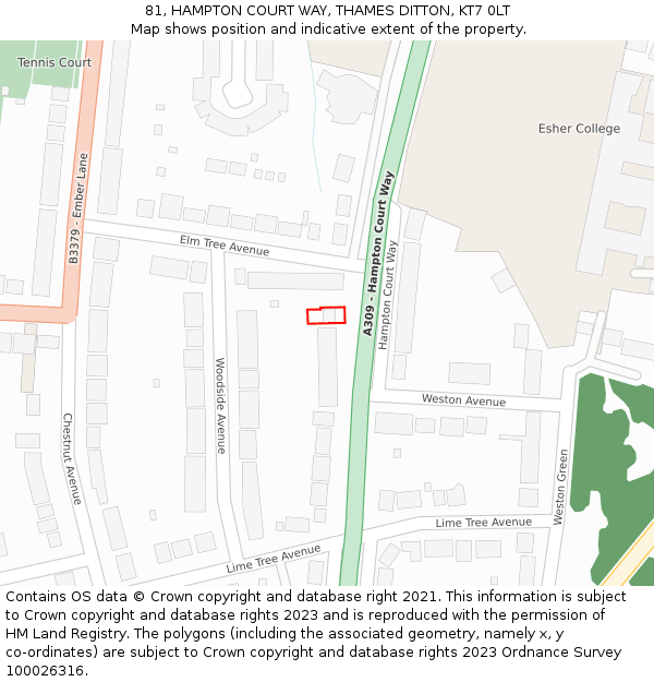 81, HAMPTON COURT WAY, THAMES DITTON, KT7 0LT: Location map and indicative extent of plot