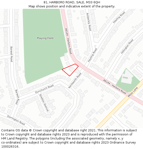 81, HARBORO ROAD, SALE, M33 6QH: Location map and indicative extent of plot