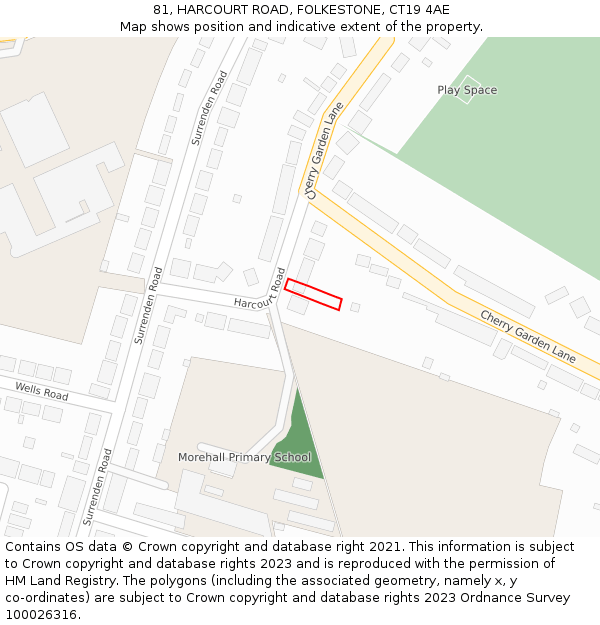 81, HARCOURT ROAD, FOLKESTONE, CT19 4AE: Location map and indicative extent of plot