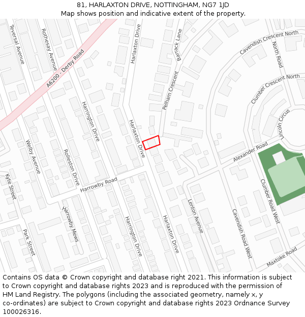 81, HARLAXTON DRIVE, NOTTINGHAM, NG7 1JD: Location map and indicative extent of plot