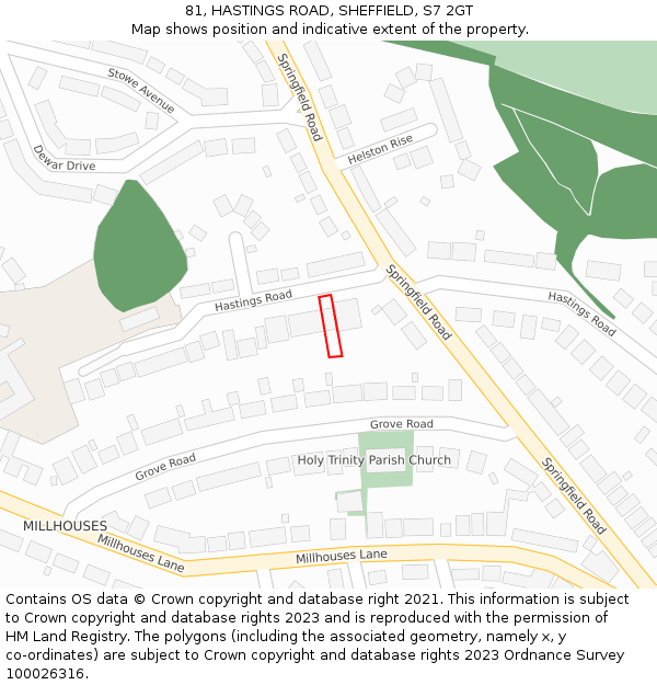 81, HASTINGS ROAD, SHEFFIELD, S7 2GT: Location map and indicative extent of plot