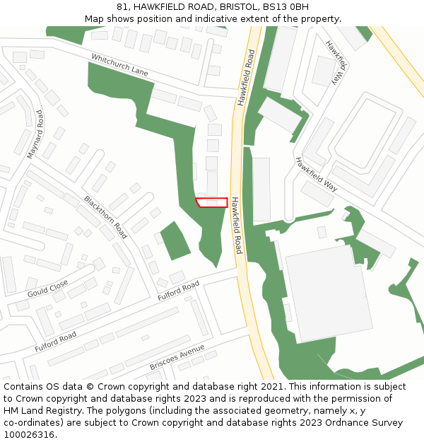 81, HAWKFIELD ROAD, BRISTOL, BS13 0BH: Location map and indicative extent of plot