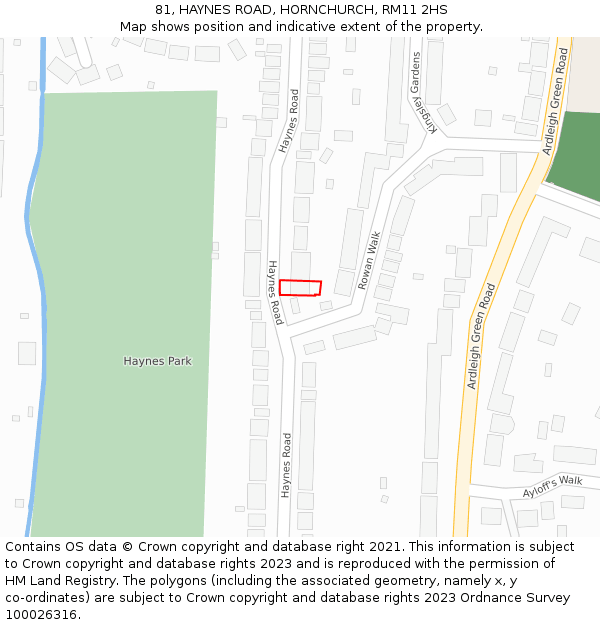 81, HAYNES ROAD, HORNCHURCH, RM11 2HS: Location map and indicative extent of plot