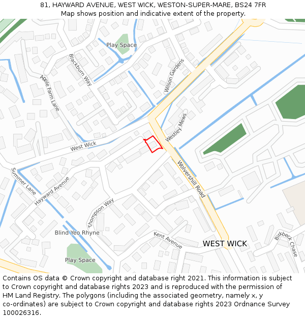 81, HAYWARD AVENUE, WEST WICK, WESTON-SUPER-MARE, BS24 7FR: Location map and indicative extent of plot