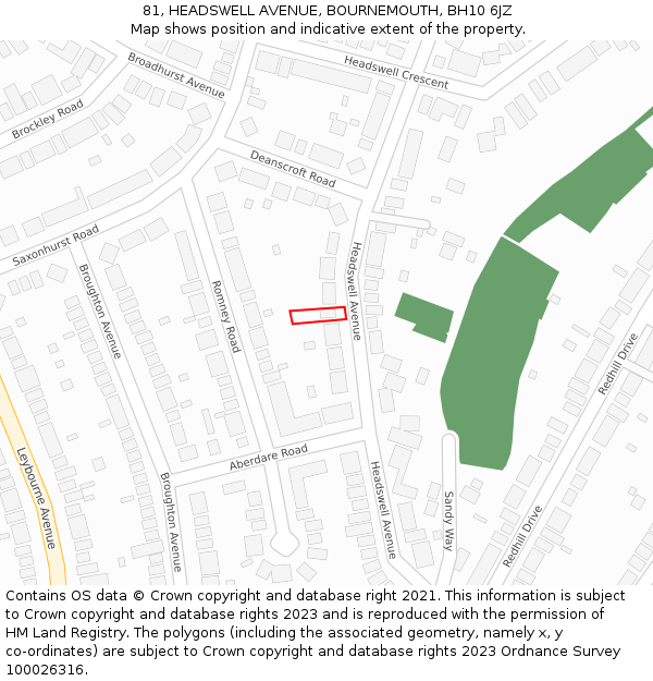 81, HEADSWELL AVENUE, BOURNEMOUTH, BH10 6JZ: Location map and indicative extent of plot