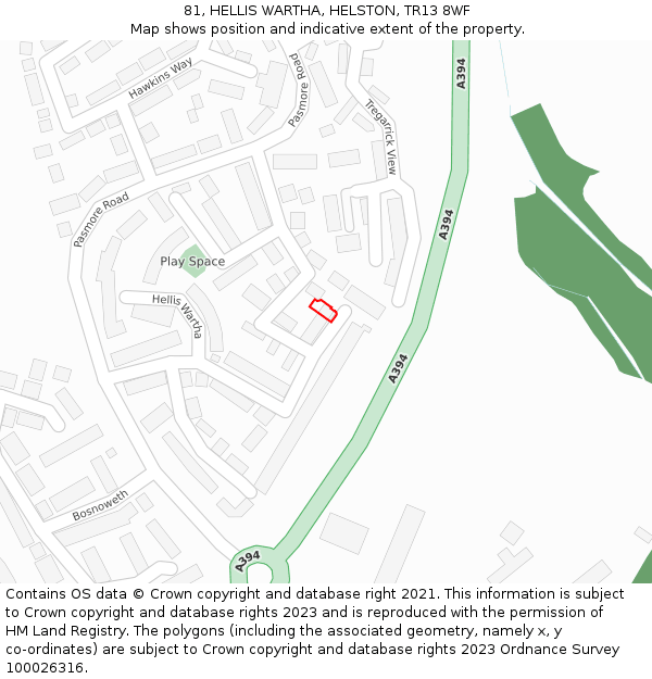 81, HELLIS WARTHA, HELSTON, TR13 8WF: Location map and indicative extent of plot