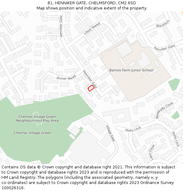 81, HENNIKER GATE, CHELMSFORD, CM2 6SD: Location map and indicative extent of plot