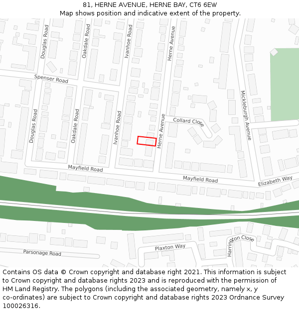 81, HERNE AVENUE, HERNE BAY, CT6 6EW: Location map and indicative extent of plot