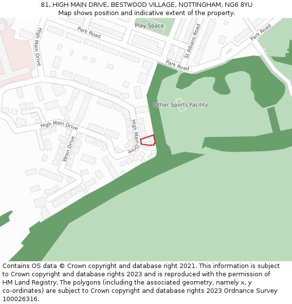 81, HIGH MAIN DRIVE, BESTWOOD VILLAGE, NOTTINGHAM, NG6 8YU: Location map and indicative extent of plot