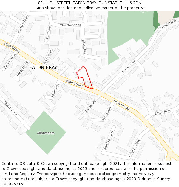 81, HIGH STREET, EATON BRAY, DUNSTABLE, LU6 2DN: Location map and indicative extent of plot