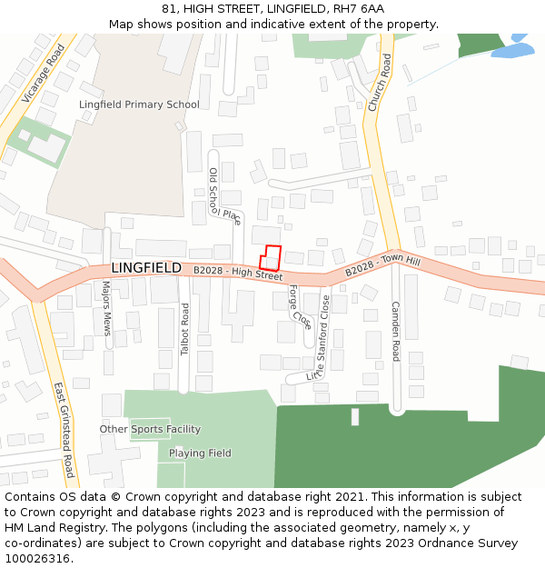 81, HIGH STREET, LINGFIELD, RH7 6AA: Location map and indicative extent of plot