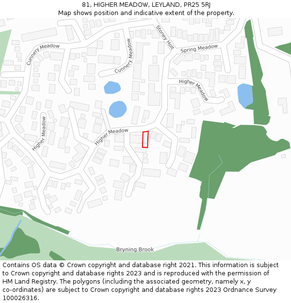 81, HIGHER MEADOW, LEYLAND, PR25 5RJ: Location map and indicative extent of plot