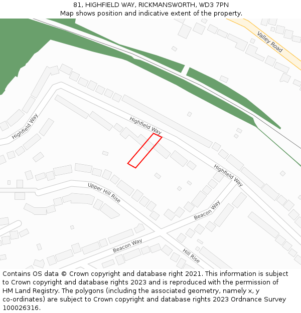 81, HIGHFIELD WAY, RICKMANSWORTH, WD3 7PN: Location map and indicative extent of plot