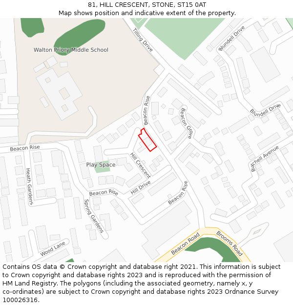 81, HILL CRESCENT, STONE, ST15 0AT: Location map and indicative extent of plot