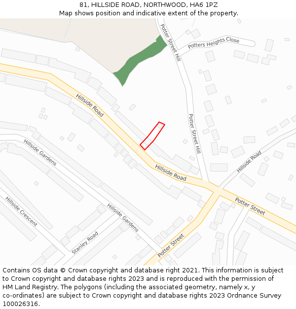 81, HILLSIDE ROAD, NORTHWOOD, HA6 1PZ: Location map and indicative extent of plot