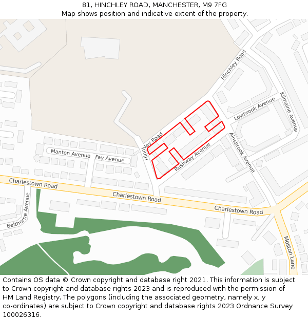 81, HINCHLEY ROAD, MANCHESTER, M9 7FG: Location map and indicative extent of plot
