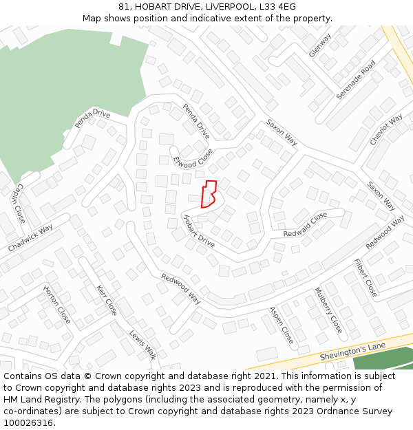 81, HOBART DRIVE, LIVERPOOL, L33 4EG: Location map and indicative extent of plot