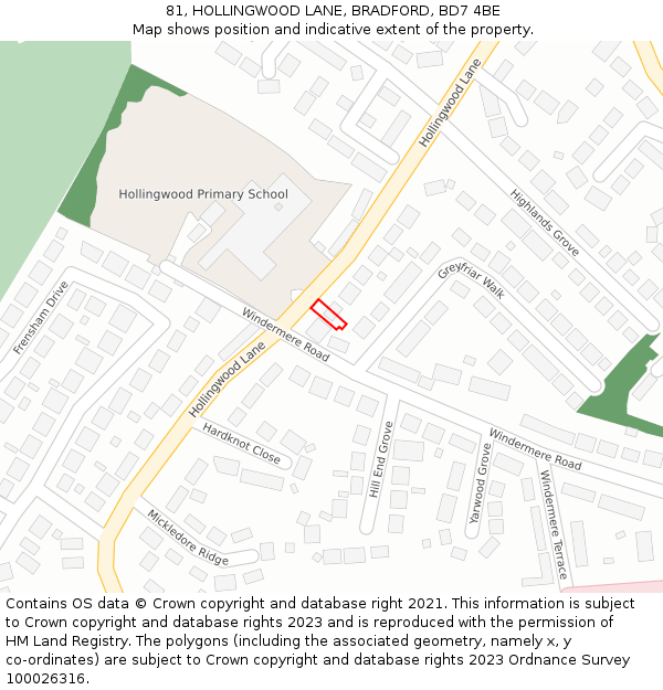 81, HOLLINGWOOD LANE, BRADFORD, BD7 4BE: Location map and indicative extent of plot