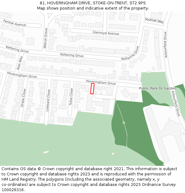 81, HOVERINGHAM DRIVE, STOKE-ON-TRENT, ST2 9PS: Location map and indicative extent of plot