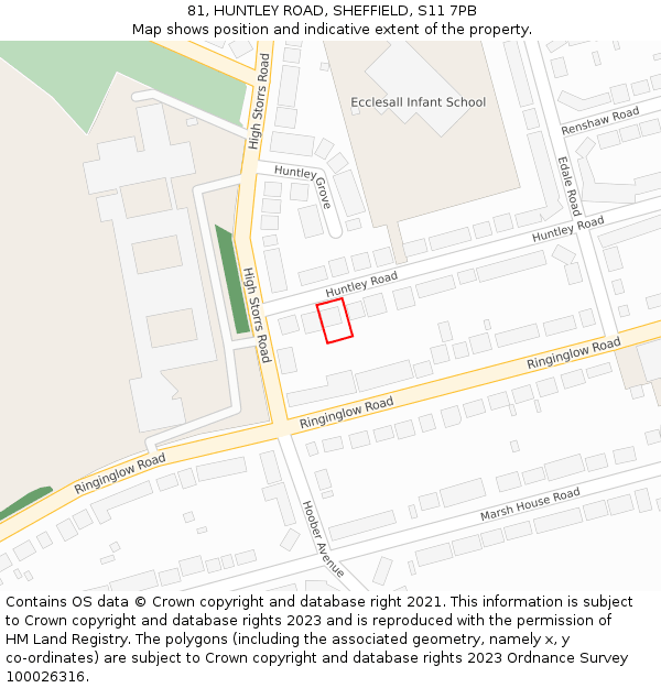 81, HUNTLEY ROAD, SHEFFIELD, S11 7PB: Location map and indicative extent of plot