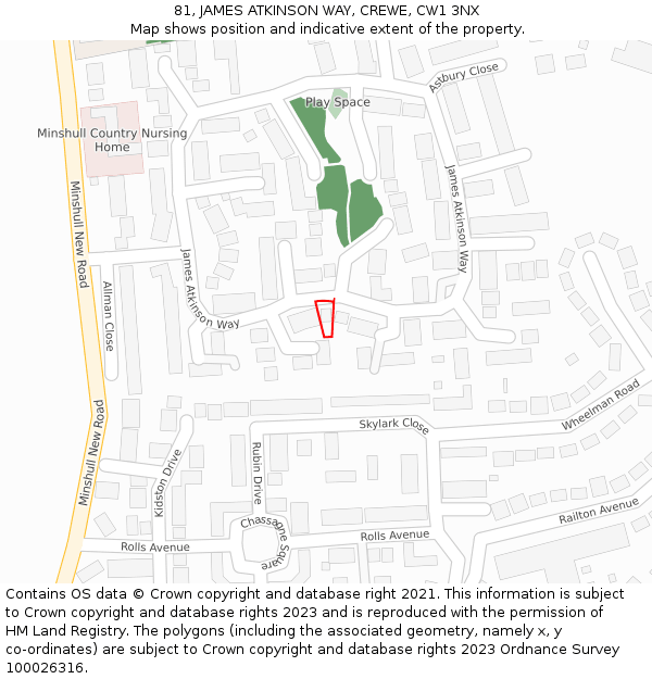 81, JAMES ATKINSON WAY, CREWE, CW1 3NX: Location map and indicative extent of plot