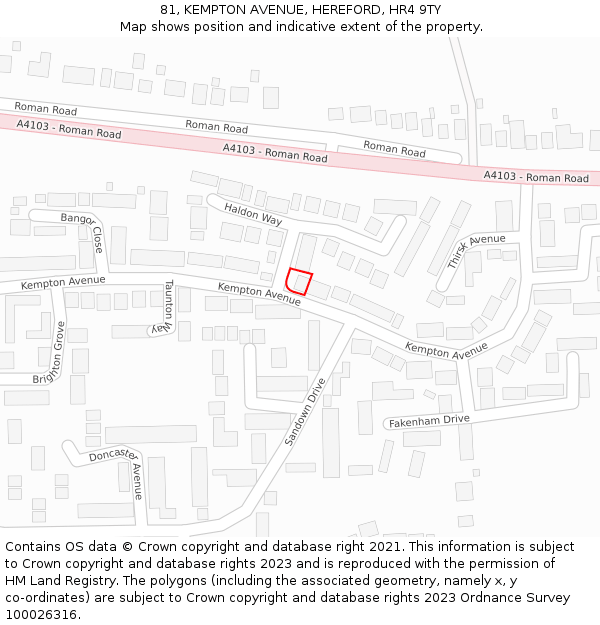 81, KEMPTON AVENUE, HEREFORD, HR4 9TY: Location map and indicative extent of plot