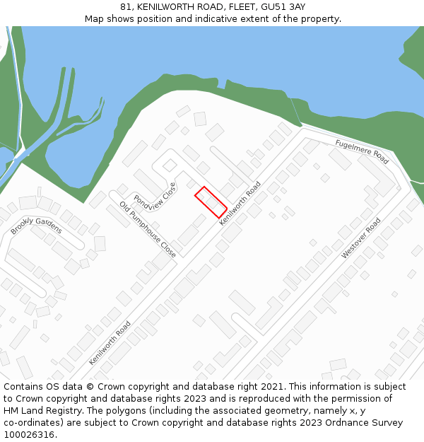 81, KENILWORTH ROAD, FLEET, GU51 3AY: Location map and indicative extent of plot