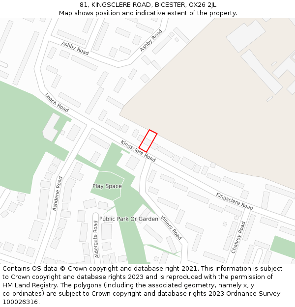 81, KINGSCLERE ROAD, BICESTER, OX26 2JL: Location map and indicative extent of plot