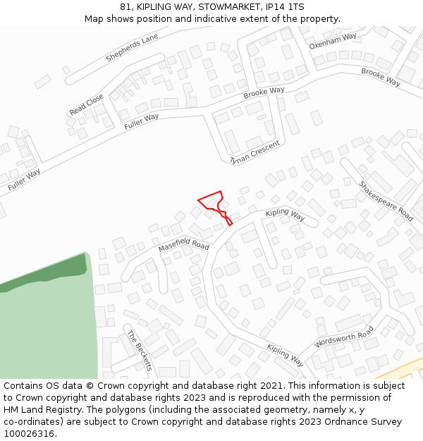 81, KIPLING WAY, STOWMARKET, IP14 1TS: Location map and indicative extent of plot