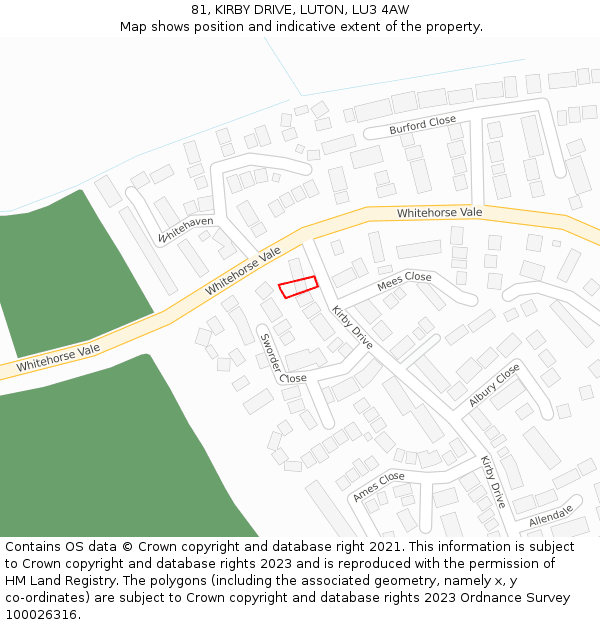 81, KIRBY DRIVE, LUTON, LU3 4AW: Location map and indicative extent of plot