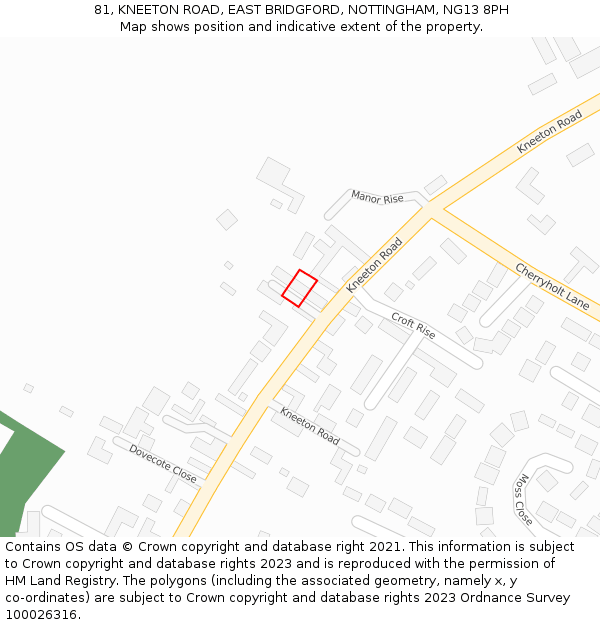 81, KNEETON ROAD, EAST BRIDGFORD, NOTTINGHAM, NG13 8PH: Location map and indicative extent of plot