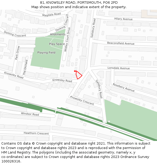 81, KNOWSLEY ROAD, PORTSMOUTH, PO6 2PD: Location map and indicative extent of plot