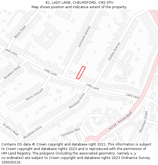 81, LADY LANE, CHELMSFORD, CM2 0TH: Location map and indicative extent of plot