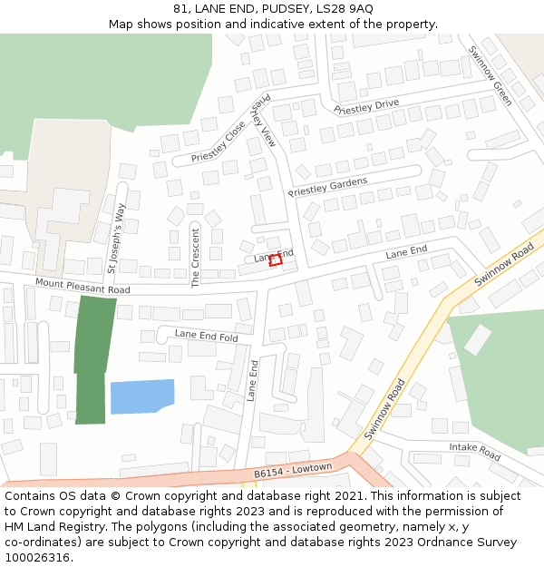 81, LANE END, PUDSEY, LS28 9AQ: Location map and indicative extent of plot